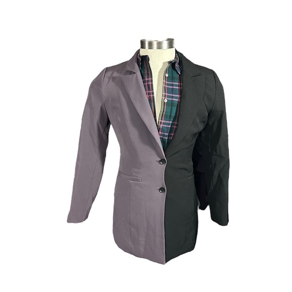 BiBi Women Lavender & Black Color Block 2 Button Blazer Sz Sm Lined Unique VGUC - Picture 1 of 15